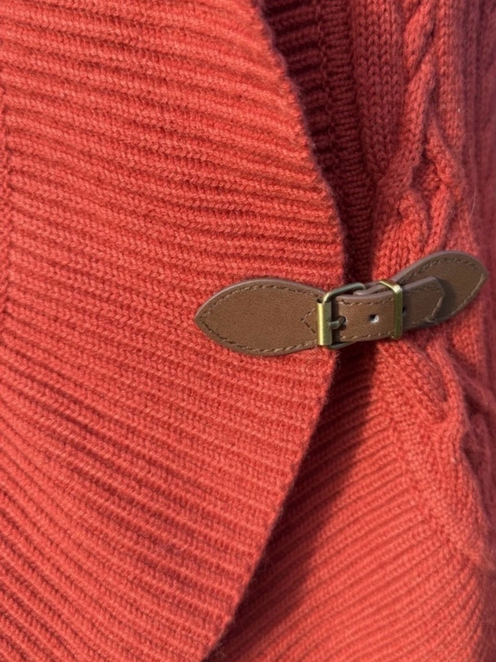 Talbots Rustic Orange Cable Knit Cardigan Buckle Shawl Collar Small - Picture 3 of 14